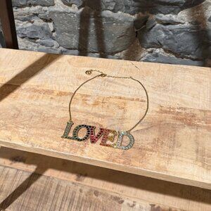 Gucci Crystal Embellished Multicolour LOVED Gold Chain Necklace